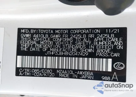 2022 Lexus Ux 200 z USA, uszkodzony, nr VIN JTHP3JBH8N2047429